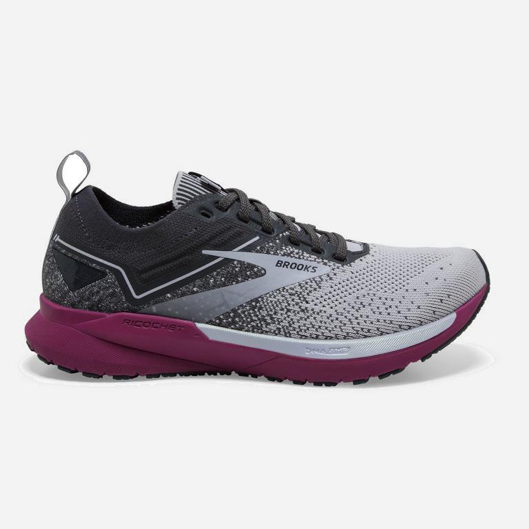 Brooks Ricochet 3 Womens Lightweight Road Running Shoes - Grey/Lavender Purple/Baton Rouge - Philipp